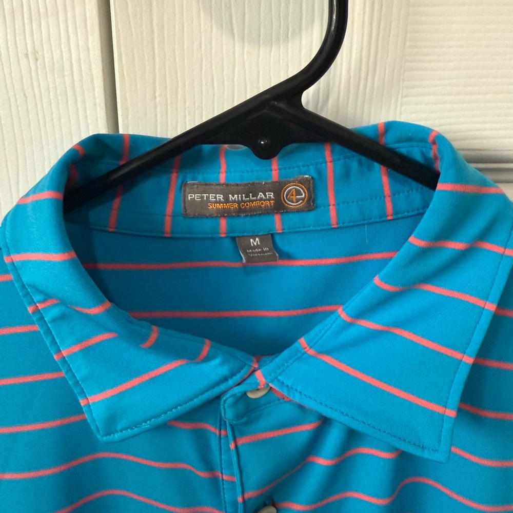 Peter Millar Blue and Orange Striped Men's Shirt